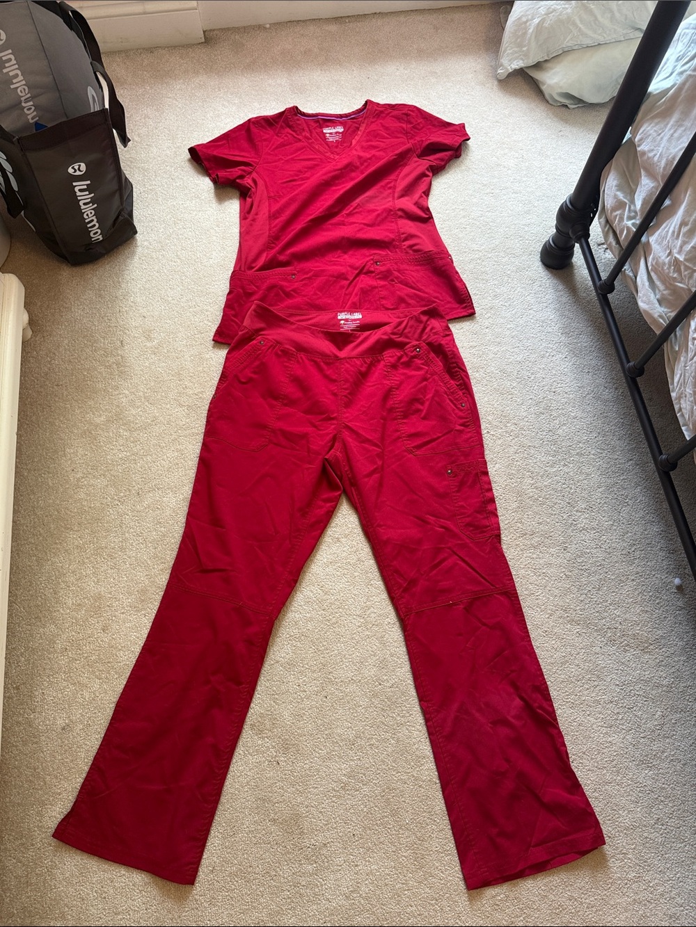 Red V neck Scrub Top & Pants